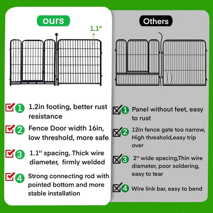 ADAVIN Tall Garden Fence Border with gate, 48 in(H) 12 Panels Total 26.6 Ft(L), Wide Door Low Threshold Fences, Black Iron Metal Heavy Duty Dog Fence Outdoor for Yard or Camping, Flower Bed Fencing