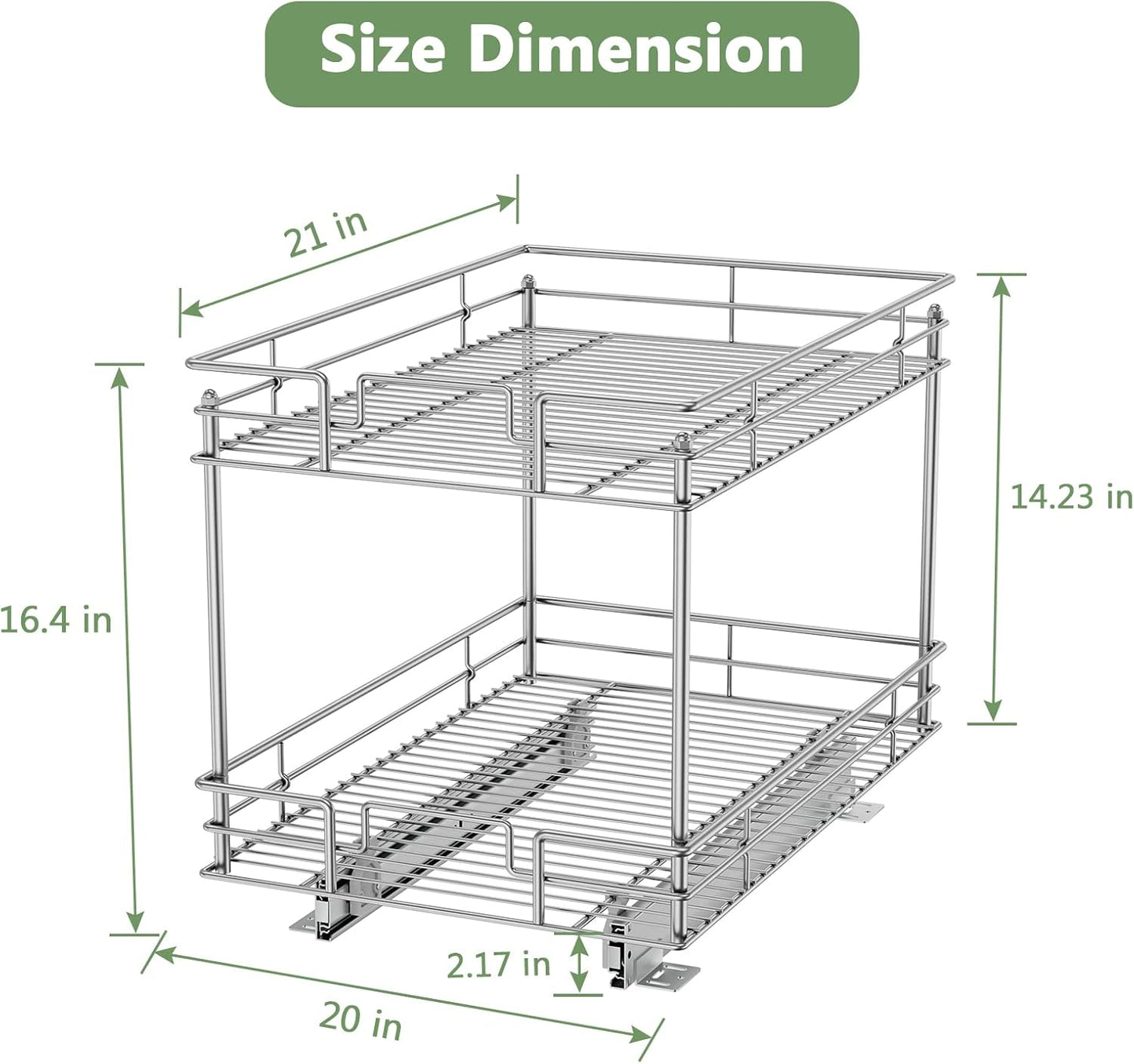 ROOMTEC Pull Out Cabinet Organizer 20" W x 21" D, Kitchen Cabinet Organizer and Storage 2-Tier Cabinet Pull Out Shelves Under Cabinet Storage for Kitchen Chrome