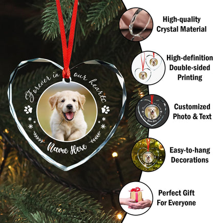 Personalized Pet Photo Ornaments, Custom Heart Glass Ornaments, Personalized Circle Glass Ornament, Custom Crystal Ornament Gifts for Dog Lovers, Cat Gifts for Cat Lover, Pet Love