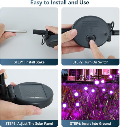 Solar Garden Lights Outdoor Waterproof, 4 Pack 32 LED Swaying Light Firefly Light Outdoor Decor Lights for Garden Gifts for Pathway Party Christmas Decoration, Purple