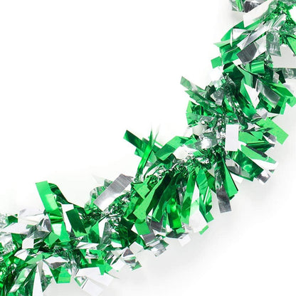 Anderson's Green & Silver Sparkle Glitter Metallic Tinsel Twist for Trailer Or Golf Cart, 4 inches Wide x 25 ft Long, Christmas, Birthday, Patriotic and Holiday Garland Decor for Parties and Parades