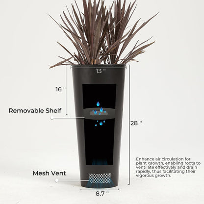 2-Pack 28" Tall Metal Planters - Heavy-Duty Round Flower Pots with Built-in Drainage + Rustic Industrial Finish, All-Climate Deck & Patio Ready Indoor/Outdoor Multi-Scene Garden Vessels