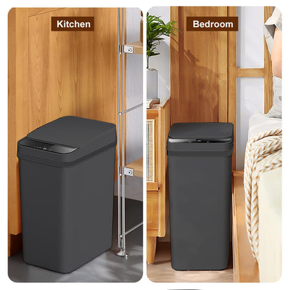 Yatmung 4 Gallons Bathroom Trash Can Automatic Touchless - 15.5 Liters Smart Trash Can Motion Sensor - Narrow, Plastic - Slim Electric Trash Bin - Skinny Garbage Can with Lid (Matte Black)