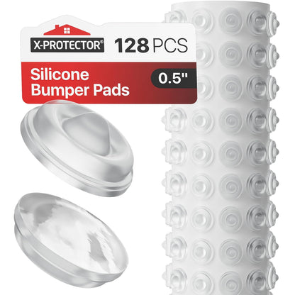 X-Protector Cabinet Door Bumpers 128 PCS – 1/2" Silicone Clear Bumpers – Ideal Cabinet Bumpers – Self-Adhesive Thick Door Silencer – Bumper Pads to Protect Glass & Other Surfaces!