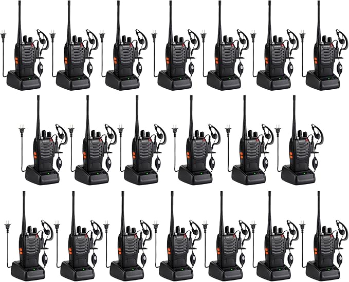 Baofeng Walkie Talkies 888S Rechargeable Long Range with Earpieces for Adults, 16 Channel Professional Radio Handheld Two Way Radios Li-ion Battery and Charger Included (20pack with 20earpiece)