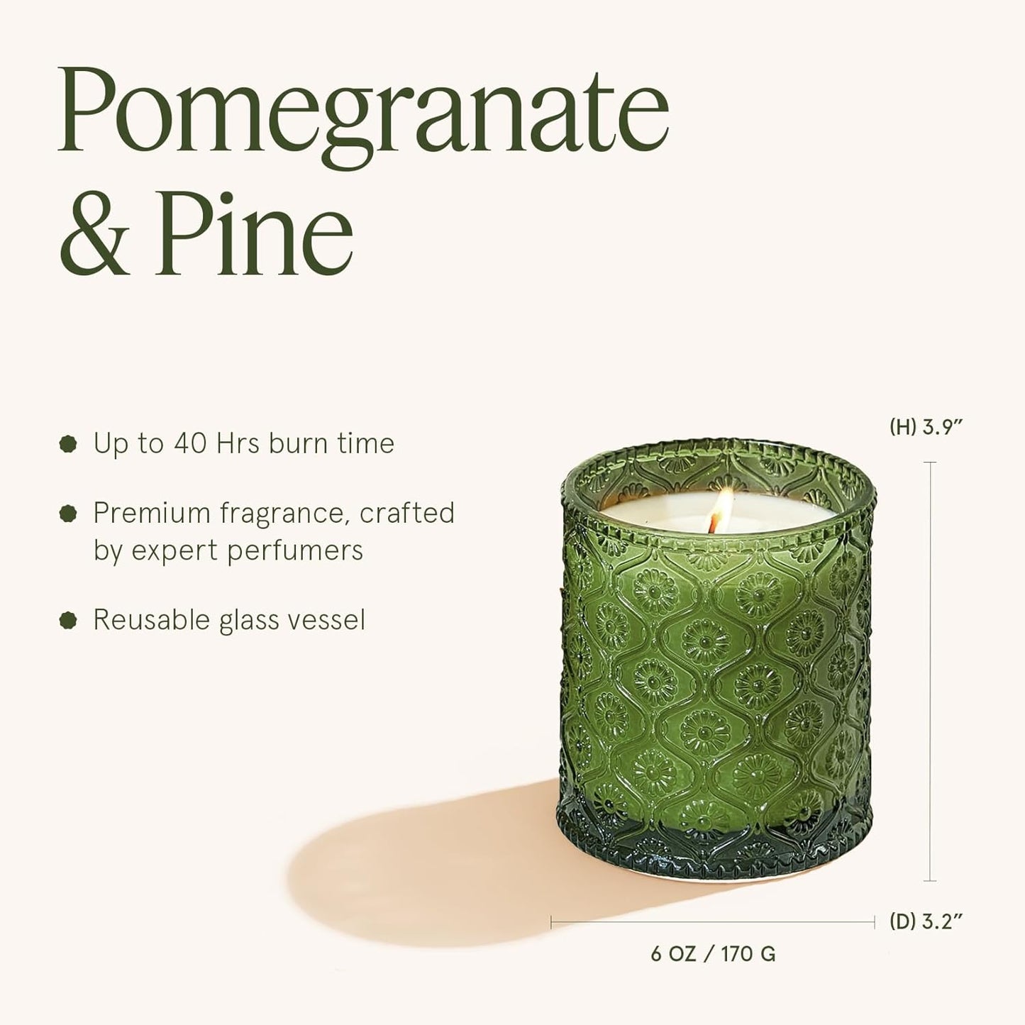 LA JOLIE MUSE Christmas Candles, Pine & Pomegranate Candle -Lemon, Pomegranate & Pine | 6 oz Natural Soy Wax | 40 Hours Clean Burn | Gift-Ready for Hosts, Gatherings | Elegant Home Décor