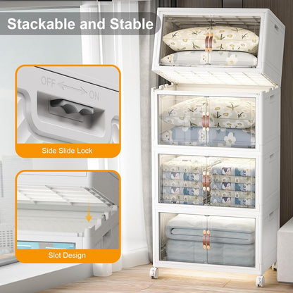 Extra Large Stackable Storage Bins with Lids & Wheels & Door, 1280QT-160QT/40GAL*8Pack Foldable Collapsible Closet Organizers, Plastic containers drawers for bedroom Dorm