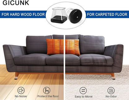 28 Pcs Chair Leg Sliders for Carpet, Square Chair Leg Floor Protectors Glides, Silicone Furniture Leg Protectors Caps, Carpet Protectors Table Feet Teflon Covers Pads (Fit:1-1/8" ~ 1-1/2")