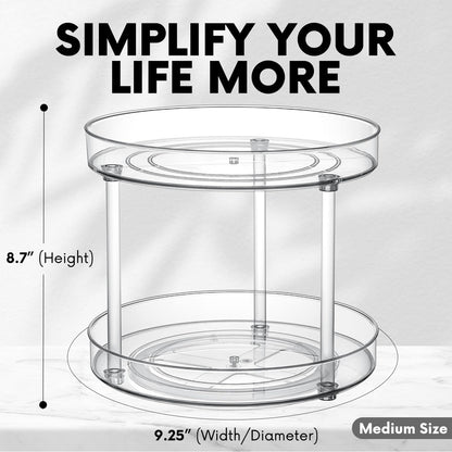 Clear Lazy Susan Organizer, Spice Rack Kitchen Cabinet Turntable, Pantry and Fridge Rotating Storage, Makeup Vanity for Skincare, Perfume, Cosmetic Dresser