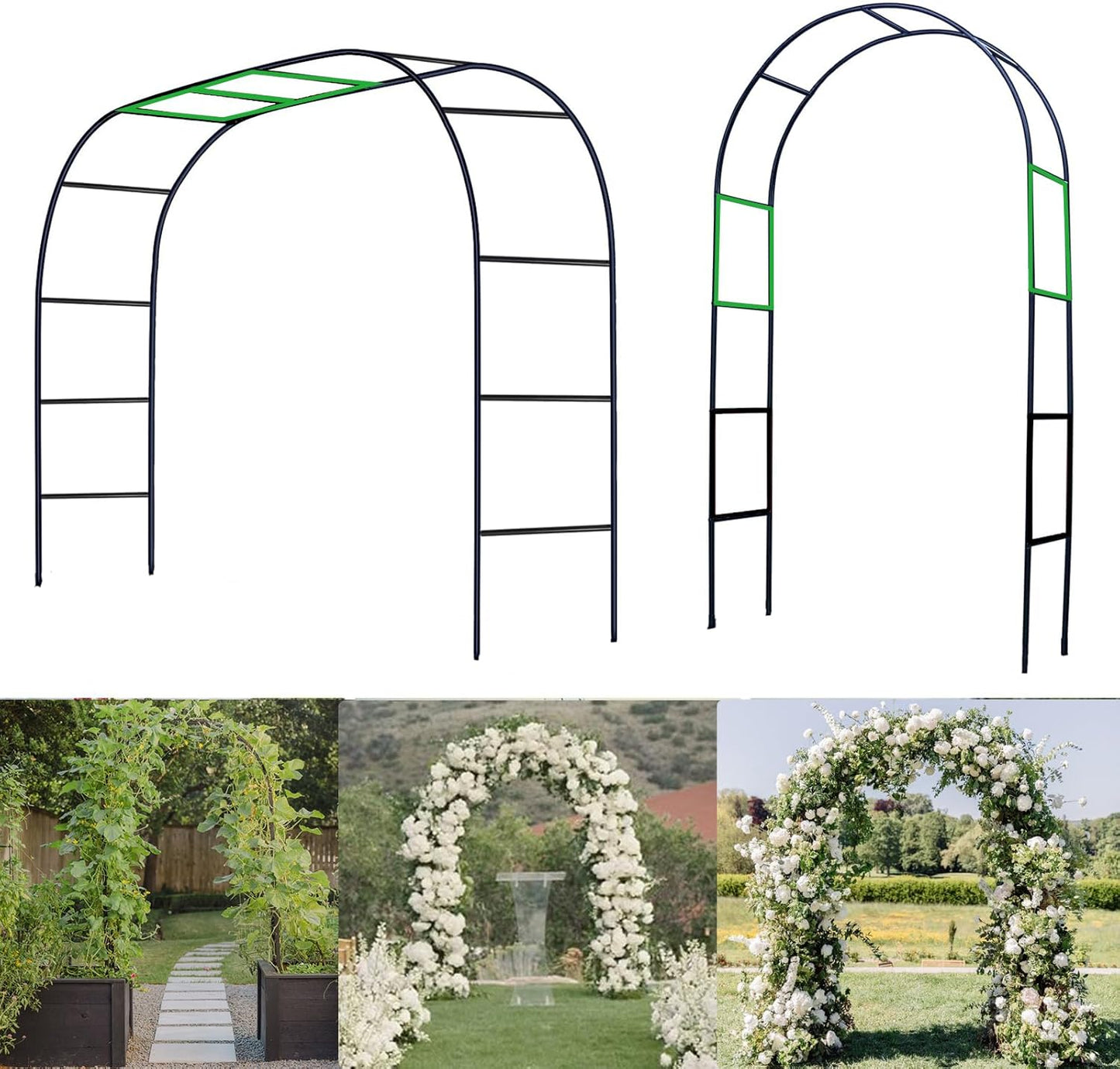 Metal Pergola Arbor Garden Arch - 4.6 * 7.8 or 6.4 * 7.5Ft, Assemble Freely 2 Sizes for Various Climbing Plant, Bridal Party Decoration
