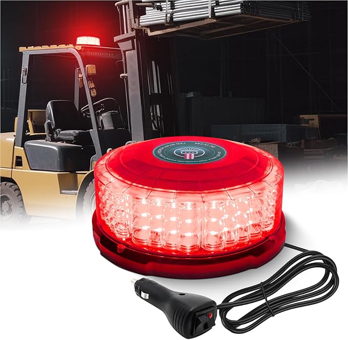 Red Beacon Light, LED Strobe Lights Magnetic Beacon Rooftop Emergency Flashing Safety Warning Lights 12-24V Beacon Lights for Trucks Vehicles Tractor Forklifts Snow Plow Boat Trailer Car Bus