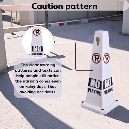4-Pack 26.5" Caution Cones, 4-Sided Visible Safety Signs with Heavy Rubber Base, Warning for Slip & Fall Prevention, Indoor/Outdoor Use (White, 4Pcs-No Parking)