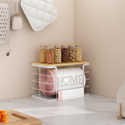 Trash Bag Holder, Thipoten Trash Bags Dispenser with Bamboo Top, Suitable for Garbage Bags Purchased Online or Supermarket, Perfect Storage Organizers for Cabinet, Under Sink (White, Extra Large)