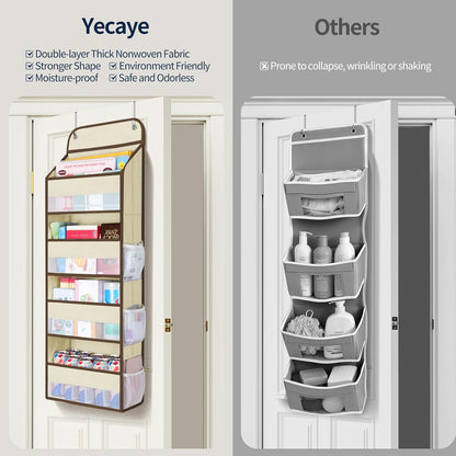 Yecaye Over The Door Organizer, Heavy Duty Hanging Organizers and Storage with 4 Large Capacity Pockets, Swing-Proof Behind The Door Storage for Bathroom Nursery Bedroom Dorm Closet, Beige