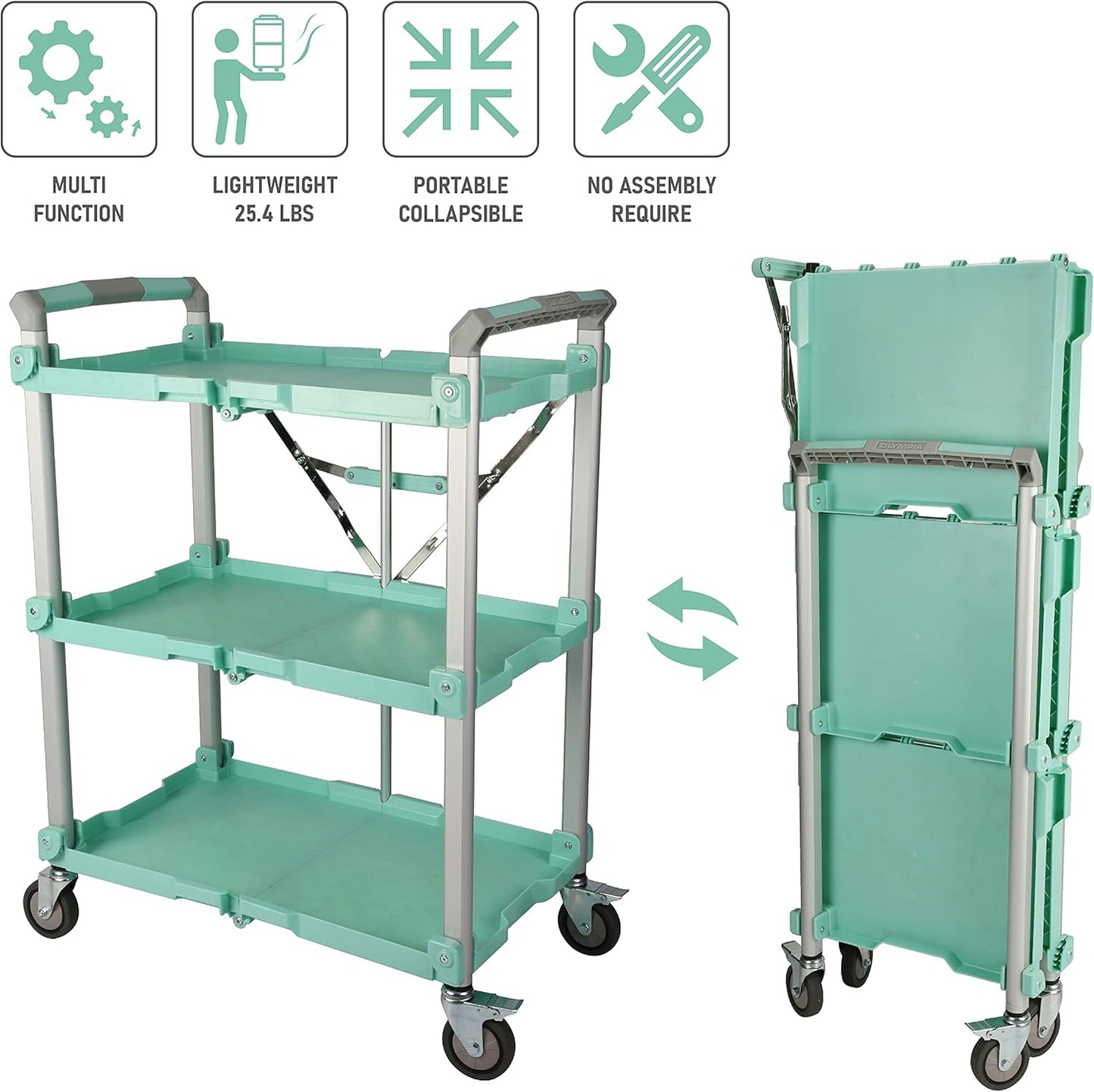 Olympia Tools 89-353 Pack N Roll Collapsible Service Cart, XL, 300LB Capacity, Teal