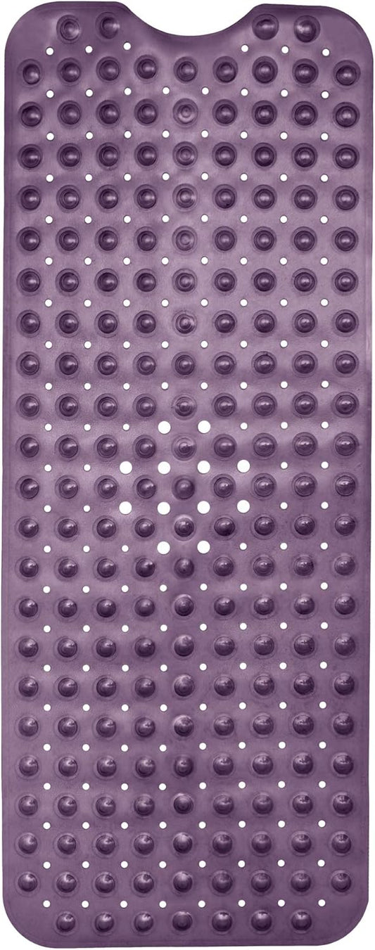 ENKOSI Bath Mat – 40 x 16 Inch Long Non-Slip Bathtub & Shower Mat with Suction Cups – Large PVC Bathroom Mat with Drain Holes for Tub & Shower (Bath - 40x16 Purple)
