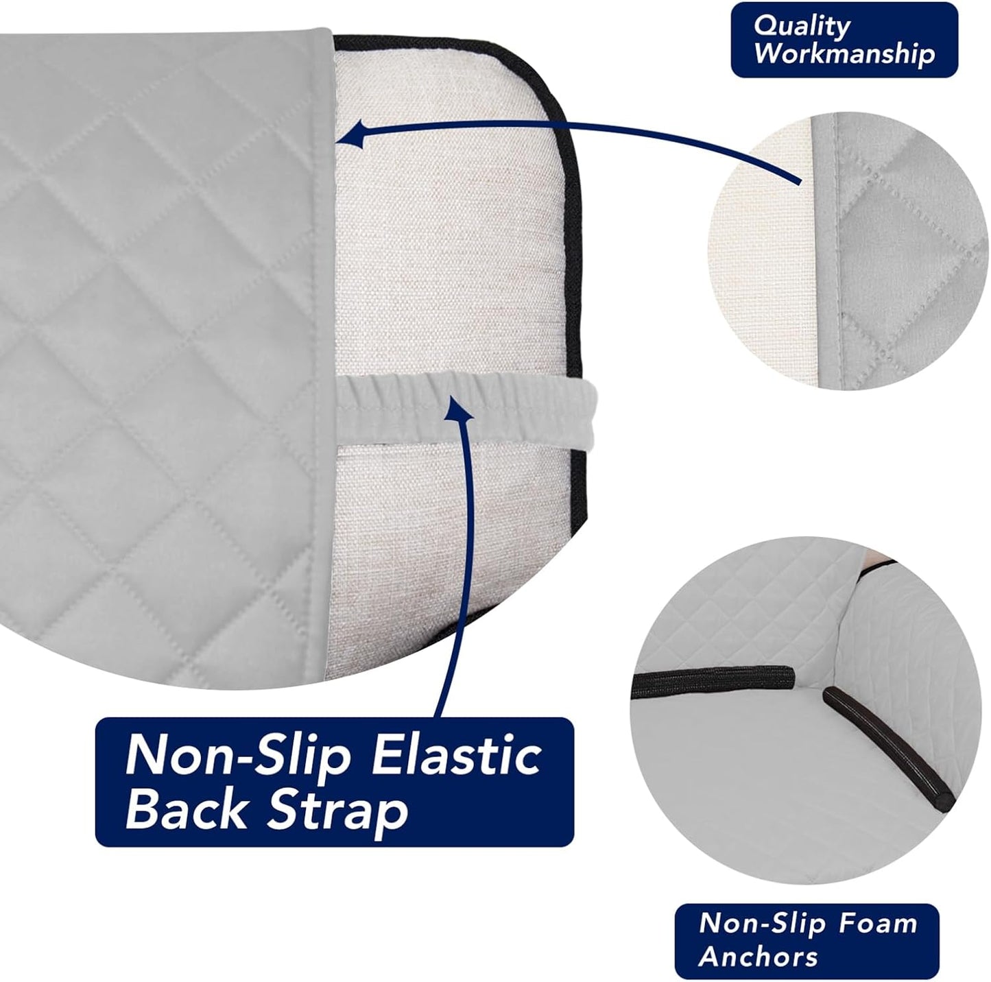 PureFit Reversible Quilted Sofa Cover, Water Resistant Slipcover Furniture Protector, Washable Couch Cover with Non Slip and Elastic Straps for Kids, Dogs, Pets (Oversized Loveseat, Light Gray/Ivory)