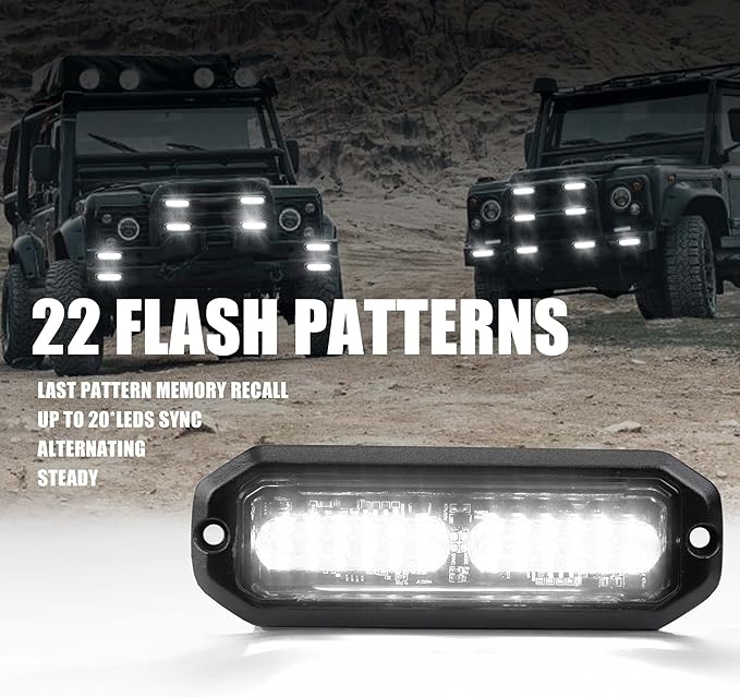 WINECO 8pcs Ultra Slim White 12-LED Surface Mount Grille Flash side marker Emergency Strobe Lights,Grill Warning Police Lights Hazard Beacon Flashing Caution Light for Vehicles Motorcycles 12V-24V