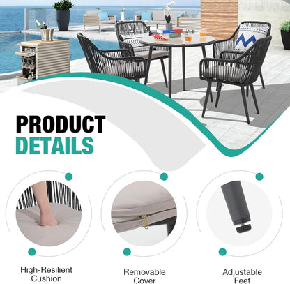 Patiorama Outdoor Dining Chairs, Patio Dining Chair Set of 4, All-Weather Woven Rope Rattan Chairs, Outdoor Dining Wicker Chairs with Armrests for Indoor Balcony Pool Backyard(Black)