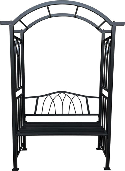 Black Aluminum Garden Arbor Arch with 2-Seater Bench