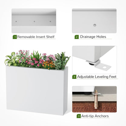 Stoog 38" Large Planters for Outdoor Plants, All-Weather Rectangular Metal Planter Box with Removable Insert Shelf, and Modern Design – Ideal for Plants, Flowers, Vegetables, Garden, White