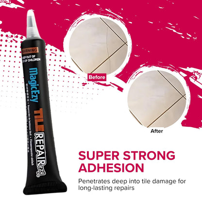 MagicEzy Tile RepairEzy (Light Gray/White Kit) - Porcelain Tile Repair Kit - Fix Cracked or Chipped Ceramic Tiles Fast - Thick Structural Repair Filler, Putty and Adhesive for Tiles