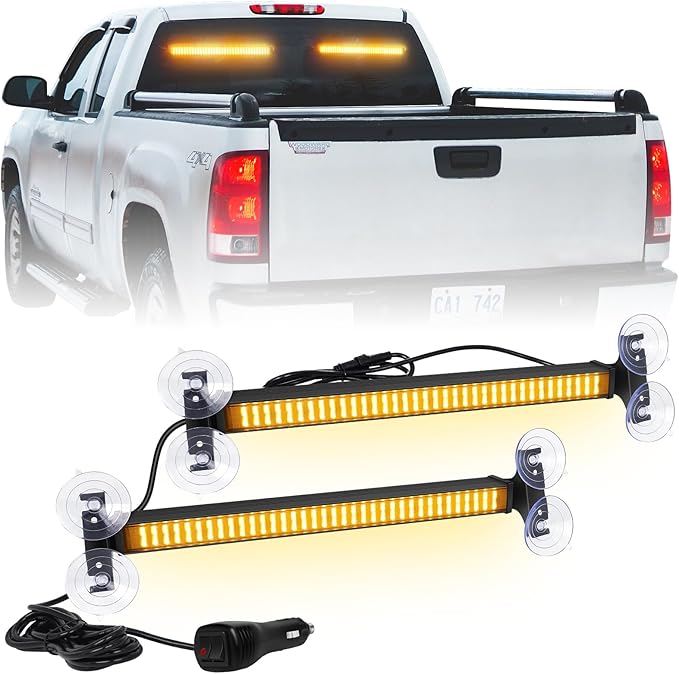 XRIDONSEN 2 in 1 Emergency Strobe Traffic Advisor Amber Light Bar 144 LED Warning Safety Interior Front Dash Windshield Rear Window Lights for Plow Trucks Construction Vehicles SUV (2X 17.7 inch)
