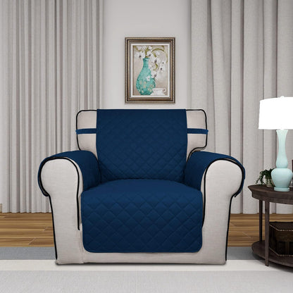 PureFit Reversible Quilted Sofa Cover, Water Resistant Slipcover Furniture Protector, Washable Couch Cover with Non Slip and Elastic Straps for Kids, Pets (Chair, Navy/Navy)