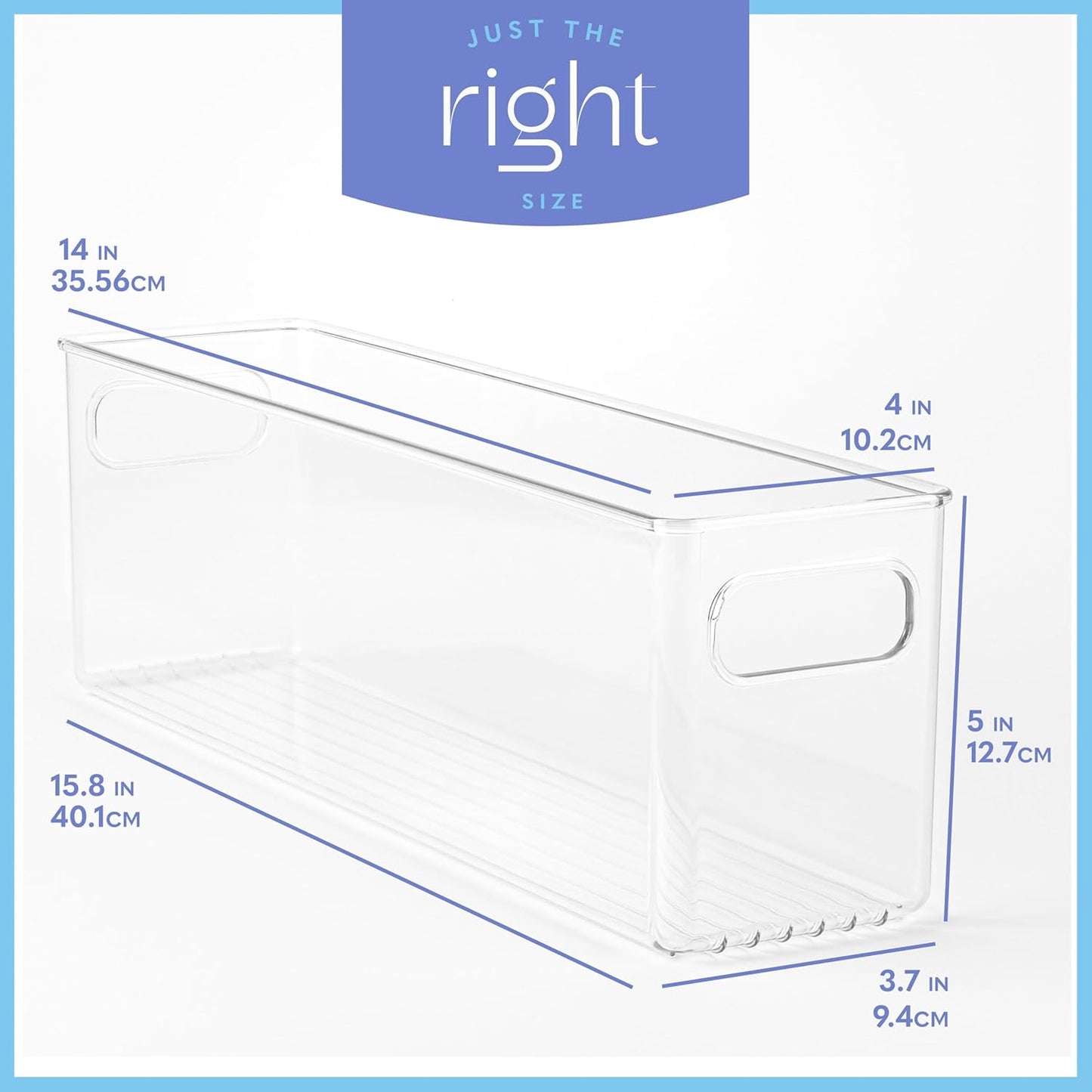 Plastic Food Storage 6 Pack Clear Container Bin with Handles for Organizing Kitchen, Pantry, Refrigerator, Freezer, Pantry, Cabinet, Closet, Bathroom. 14”x4”x5”