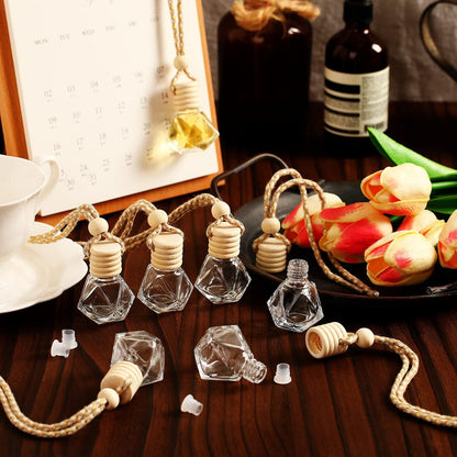 BBTO 50 Pcs Hanging Car Air Freshener Car Diffuser Bottles Empty Glass Perfume Bottle Freshener Diffuser Bottle Pendant for Essential Oil Fragrance Aromatherapy Bottle Ornament(Rhombus)