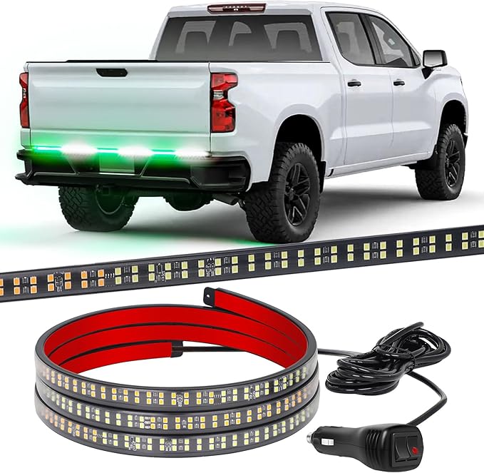 XRIDONSEN 48 inch Tailgate Green White Emergency Light Strip 288 LED Tail/Rear Window Strobe Lights Fire Fighter Lights Flashing Warning Hazard Safety Caution for Vehicles Fire dept Trucks Pickup POV