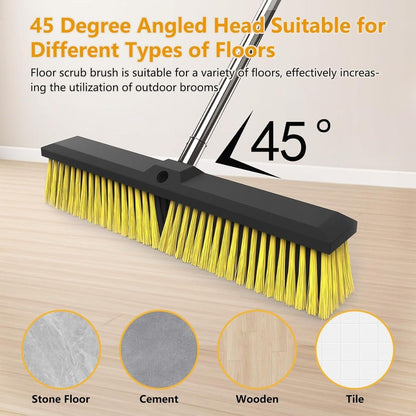 18 Inches Push Broom Outdoor with 65" Adjustable Handle, Heavy Duty Outdoor Broom with Stiff Bristles, for Cleaning Yard, Garage, Shop, Driveway, Wood, Stone, Deck, Concrete, and Tile Floor.
