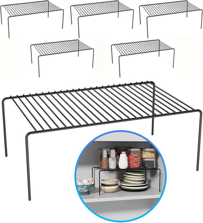 Large(15.7 x 9.4 inch)Black Cabinet Storage Shelf Rack Set of 6, Rustproof Metal Wire Kitchen Counter Organizers and Storage, Spice Organization for Cabinet, Plate, Dish, Pantry, Bathroom, Fridge