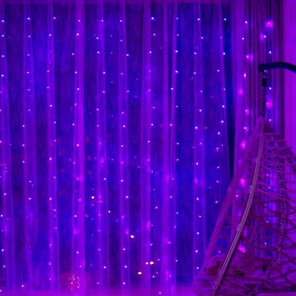 Dazzle Bright Curtain String Lights, 300 LED 9.8ft x 9.8ft 8 Lighting Modes Fairy Lights USB Powered, Waterproof Lights for Halloween Christmas Party Wedding Outdoor Indoor Wall Decorations (Purple)