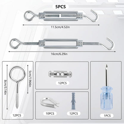 Turnbuckles for Cables Wire, 1/8" X 100Ft White PVC Coated Wire Rope Kit, Multi-use Steel Cable for Grape Vines/Clothes Line Outdoors for T Post/String Light Hanging/Garden Wire