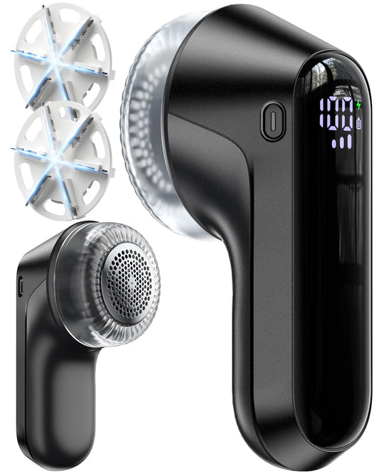 Fabric Shaver, Rechargeable Lint Shaver with Digital Display, Electric Portable Sweater Shaver with 6-Leaf Blades and Safety Lock, 3-Speeds Lint Remover to Remove Pilling for Clothes, Couch, Furniture