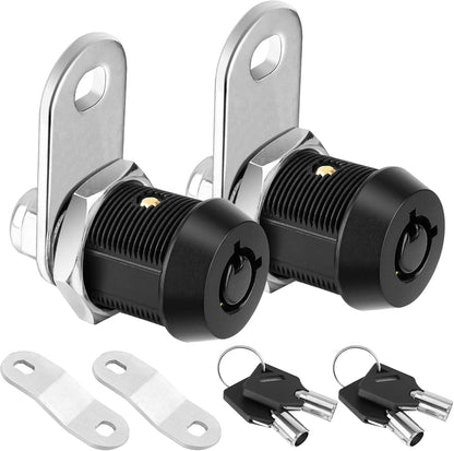 PTEROMY 2 Pack Cabinet Lock with Keys, 5/8'' Heavy Duty Tubular Cam Lock for RV Compartment Storage Locks, Full Set of RV Cam Locks (Black, 5/8'', 2 Pack)