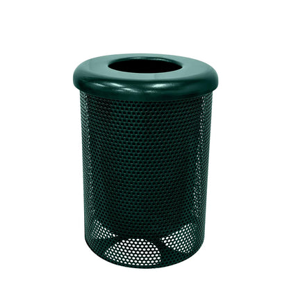 COATEDOUTDOORFURNITURE RFT-P-DGRN Heavy Duty Round Trash Receptacle with Flat Top, Liner Included, 32 Gallon, Dark Green, Made in America