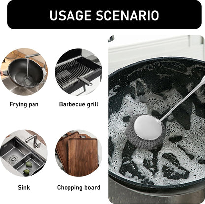 Stainless Steel Wool Metal Wire Scrubber Sponge Scouring Pads Brush Set with Handle for Cleaning Dishes,Pots and Pans,Kitchen Cast Iron,Stoves, Sink,Cooking Tools,Silver（9pcs）