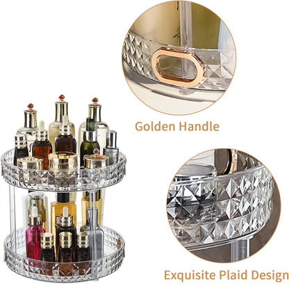 Wesoke 2 Tier Lazy Susan Turntable Cupboard Organiser, Large Rotating Kitchen Spice Rack Spinning Condiment Seasoning Organizer, Detachable Revolving Bathroom Makeup Tray Holder for Cabinet Fridge