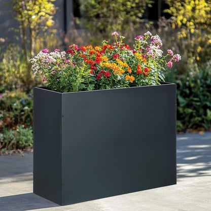 BAYN Metal Rectangular Planter Box Tall Planters for Outdoor Plants Modern Heavy Duty with Drainage Holes for Outside Indoor Patio Deck - Grey, 32”x 12”x 24”