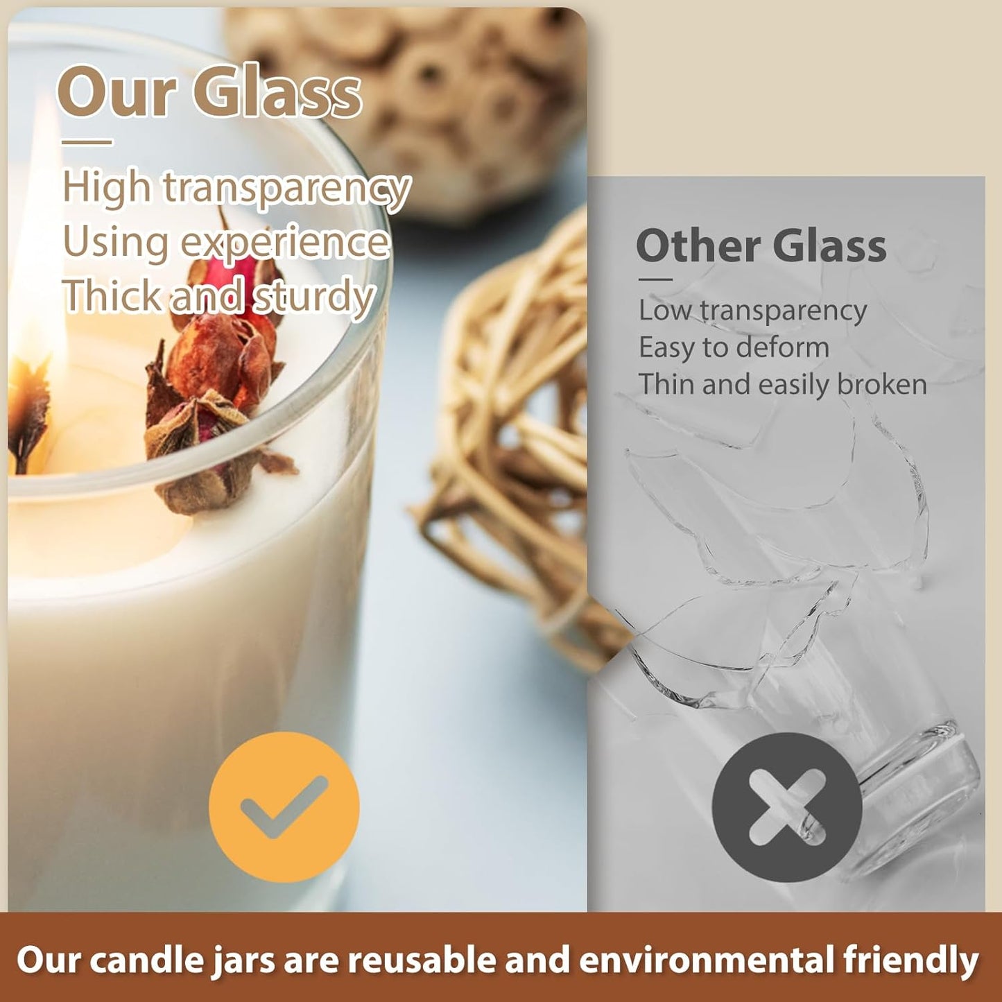 Thick Candle Jars for Making Candles 12 Pcs, 14 OZ Empty Jars with Wood Lids for Candle Making, Sample Container, Glitter Pink