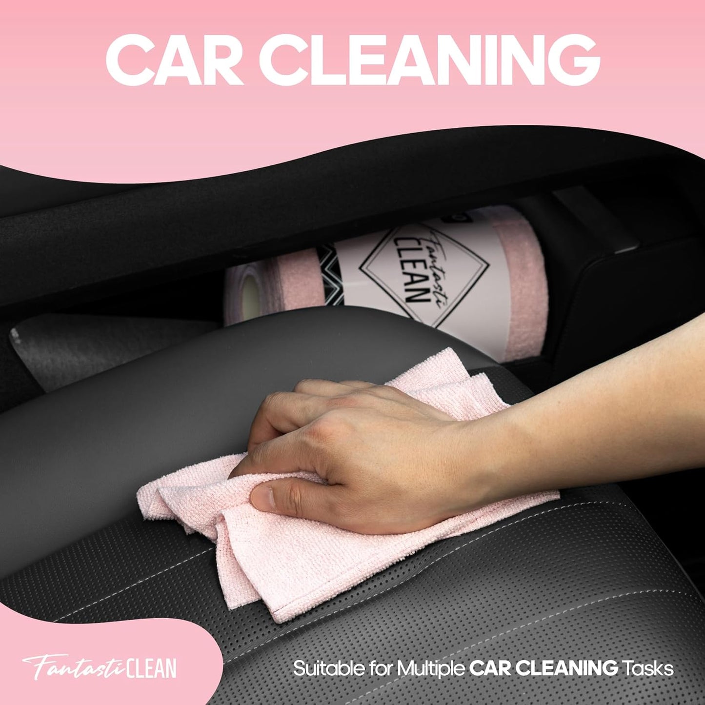 Fantasticlean Microfiber Cleaning Cloth Roll -60 Pack, Tear Away Paperless Towels, 8" x 8", Reusable Washable Rags, for Home Kitchen, Pet, Office, Indoor Outdoor, Compact and Portable (Pink)