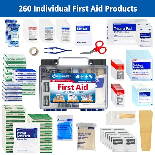 First Aid Only 91248 OSHA-Compliant First Aid Kit, All-Purpose 50-Person Emergency First Aid Kit for Business, Worksite, Home, and Car, 260 Pieces