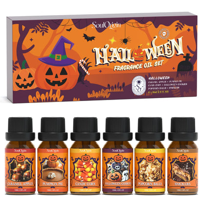 Halloween Fragrance Oils Set, Essential Oil for Diffuser, Diffuser Oil, Use for Soap Candle Making,Caramel Apples, Pumpkin Pie, Candy Corn, Halloween Cookies, Popcorn Balls, Snickers Bars