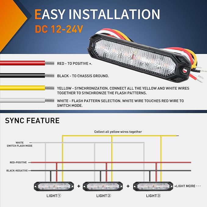 Nilight 6LED Emergency Strobe Lights 4PCS Ultra Slim Surface Mount Hazard Caution Light bar 12-24V Sync Feature Warning Flashing kit for Truck Car Vehicle ATV SUV UTV Purple
