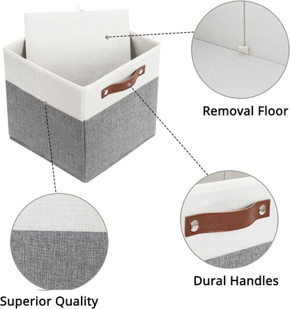 HNZIGE Set of 4, Foldable Storage Cube Bin Baskets, Fabric 11x11 Cube Storage Bins for Storage with Handles, Shelf Bins for Cube Home Toy Nursery Closet(White Gray)