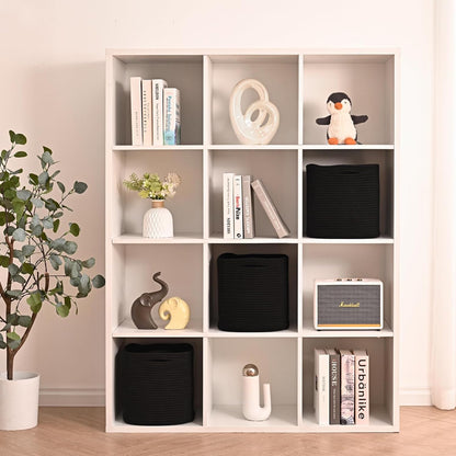 11 Inch Cube Storage Bins, Storage Cube Organizer Bins, Woven Cotton Rope Basket for Storage, Storage Baskets for Organizing Shelves, Square Baskets for Toys, Black (Pack of 3)