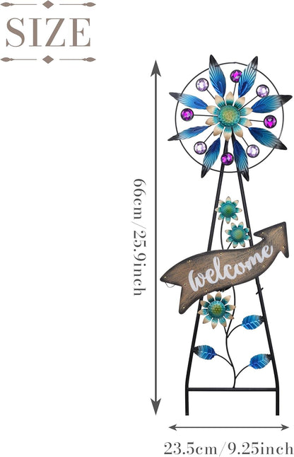 TERESA'S COLLECTIONS Peacock Garden Decor Solar Stake, Wind Spinner for Outdoor Decorations, Metal Windmill Blue Floral Yard Art Sign Decorative Garden Stake for Lawn Ornaments, Gifts for Mom, 26''