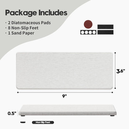 2PCS Bathroom Sink Vanity Trays, Water Absorbing Diatomite Stone Drying Soap Dish Dispenser for Kitchen Counter, Sponge Holder Mat Rack Faucet Splash Guard Caddy Organizer, Beige, 9"x3.5"